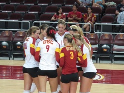 USC Women's Volleyball team huddle