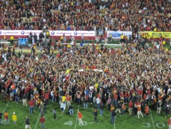 The fans storm the field