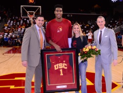 Charles Buggs, adoptive USC parents, and Andy Enfield